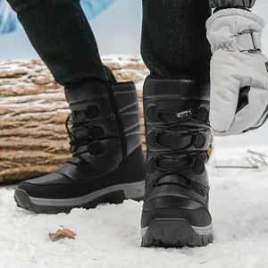 Insulated waterproof snow boots with glossy cracked texture and non-slip rubber soles
