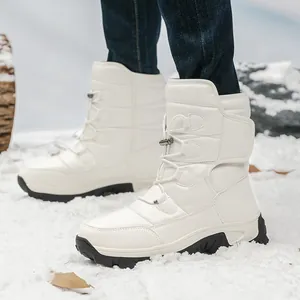 Waterproof white snow boots with non-slip rubber soles for outdoor winter activities