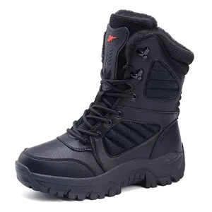 Men's black insulated tactical desert boots with warm lining and non-slip thick sole