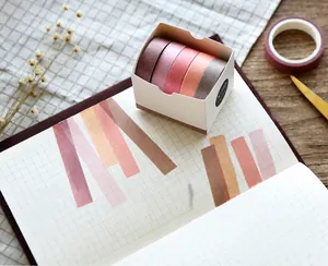 Detail of 5-roll pink washi tape set in 10mm width for aesthetic scrapbooking
