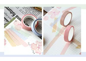 Detail of pink and blue washi tape rolls used for creative DIY journaling and stationery