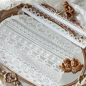 Vintage white lace paper set with delicate floral hollow patterns for DIY journals