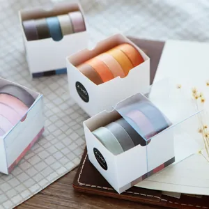 Set of 5 solid color washi tapes in minimalist boxes for DIY scrapbooking decoration