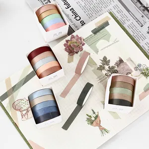 Vintage aesthetic washi tape set with 5 rolls per box for scrapbooking and DIY decor