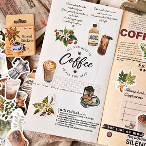 Rooftop Cafe themed boxed stickers for scrapbooking featuring coffee art and cups