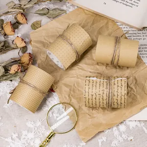 Set de cintas de papel kraft vintage con patrones de cuadrícula y periódico para DIY