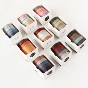 Set of 10 solid color washi tape boxes in assorted Morandi and vintage tones