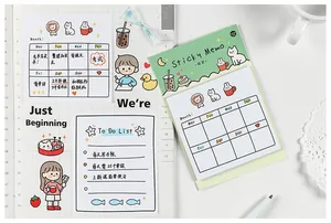 Macro shot of cute animal-themed sticky notes for journals with weekly plans and to-do lists