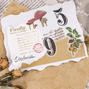 Pegatinas de papel kraft retro con diseños vintage de hongos y flores para diarios DIY