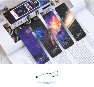 Macro view of 28 vintage starry sky bookmarks with galaxy prints on premium cardstock