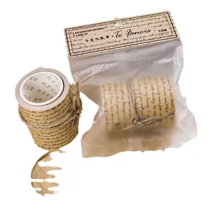 Retro kraft paper washi tape with vintage cursive script for scrapbooking and DIY decor
