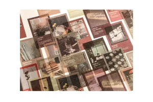 Nahaufnahme von Vintage-Washi-Sticker mit Filmfotografie und Wörterbuch-Text-Design
