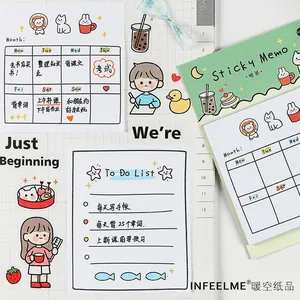 Cute cartoon daily planner sticky notes set with animal illustrations and weekly schedules