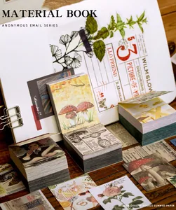 Macro view of vintage style material books with botanical patterns and aged paper textures