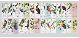 Set of 30 creative vintage bookmarks with artistic bird and botanical illustrations