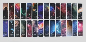 Detail view of 30-piece galaxy theme bookmark set with cosmic nebula and star designs