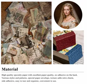 Detail of vintage scrapbooking paper set with side glue binding and diverse patterns