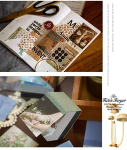 Detailed view of vintage scrapbook paper set with 400 sheets of nature and collage patterns