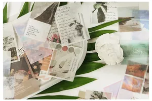 Detailsicht auf Vintage-Landschafts-Washi-Sticker mit mattem Finish für Bullet-Journals