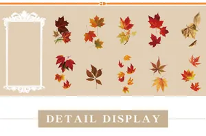 Détails d'autocollants PET feuilles d'érable avec cadres vintage pour scrapbooking