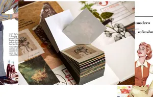 Close-up of Morandi style artistic scrapbooking paper with vintage still life paintings