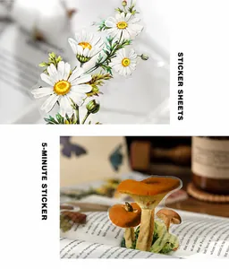 Comparaison détaillée d'autocollants botaniques vintage avec encre blanche et impression