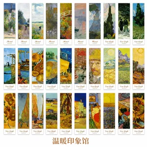 Layout a matrice di 30 segnalibri d'arte assortiti di Van Gogh e Monet nella collezione completa