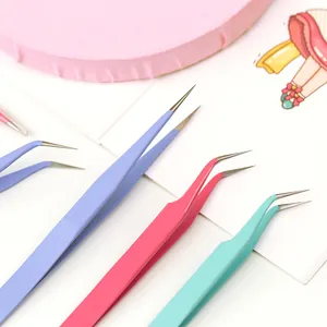 Pastel macaron color stainless steel tweezers set for crafts and eyelash precision