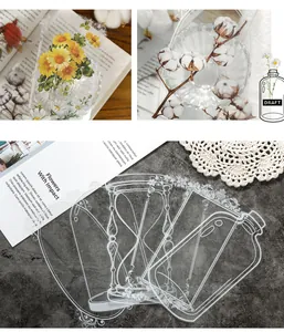 Détail d'autocollants PET floraux vintage avec tournesols et marguerites pour scrapbooking