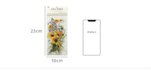 Vue détaillée des autocollants marguerites de 23x10cm avec un téléphone pour comparaison