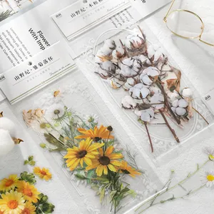 Autocollants en PET Botanique Vintage Pour Scrapbooking Floral Papillon Champignon Décalcomanie Décorative Transparente Pour Journal DIY