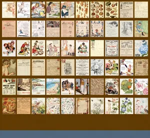 Detailed grid view of 400 unique vintage scrapbook papers with diverse retro patterns