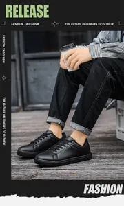 Close-up of men's matte black leather sneakers with durable rubber soles for casual style
