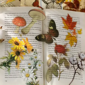 Set d'autocollants PET vintage botaniques avec champignons et papillons sur livre