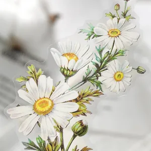 Autocollants en PET transparent avec marguerites réalistes pour décoration de scrapbooking