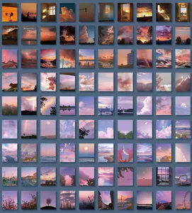 Macro view of 90 aesthetic landscape stickers for journaling and DIY wall decoration