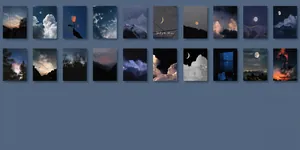 Collection of 400 unique vintage scenery papers featuring moon, clouds and mountain landscapes