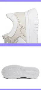 Détails de baskets blanches à plateforme avec double couture et semelle en caoutchouc