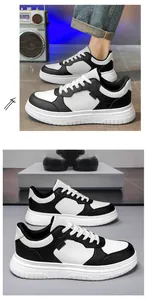 Détail de baskets basses en cuir noir et blanc avec semelle épaisse blanche et lacets