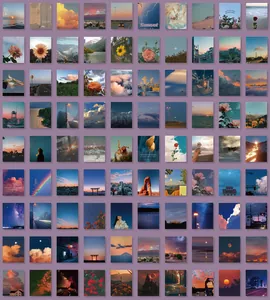 Collage of 100 aesthetic vintage wall cards featuring nature and floral photography