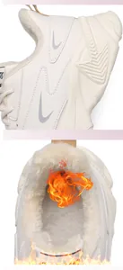 Detailansicht des warmen Plüschfutters und der Ledernähte bei Wintersportschuhen