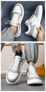 Détails de baskets décontractées pour hommes avec patchwork gris et pointe perforée