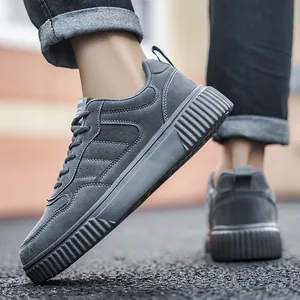 Men's platform khaki sneakers with non-slip rubber soles and suede finish for daily wear