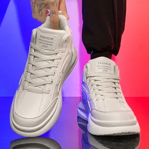 Sneakers Alte da Uomo alla Moda Casual in Pelle Sintetica con Platform Scarpe da Skate Traspiranti Sportive Bianche