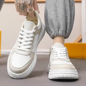 Baskets de Mode pour Hommes Chaussures de Skate Décontractées Plateforme Cuir Microfibre Color Block Tendance Étudiant Blanc Noir Beige Gris