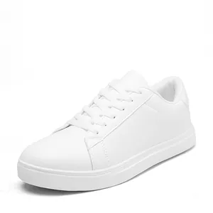 Minimalist white leather low-top casual sneakers for men with non-slip rubber soles