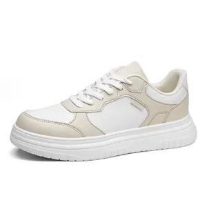 Baskets décontractées homme blanc et beige avec semelle épaisse pour le sport et loisirs