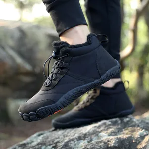 Waterproof Outdoor Hiking Shoes Winter Warm Thickened Plush Lined Snow Boots Men Women Barefoot Style Anti-Slip Rubber Sole