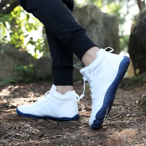 Waterproof white high-top outdoor snow boots with warm fleece lining and non-slip rubber soles