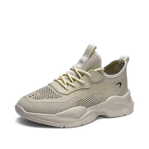 Atmungsaktive beige Mesh-Sneaker mit Plateausohle und Schnürung im sportlichen Look